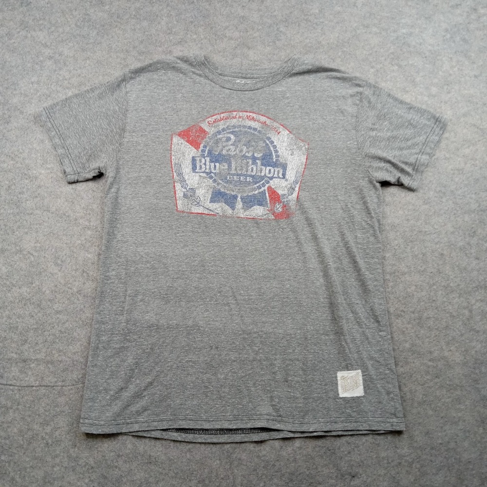 Pabst Blue Ribbon Shirt Mens Medium Gray Retro Brand Beer Graphic Soft Tee